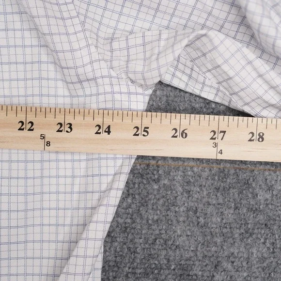 Joseph Abboud Dress Shirt Mens 16.5 37 White Blue Windowpane No Wrinkle Cotton - Picture 6 of 6